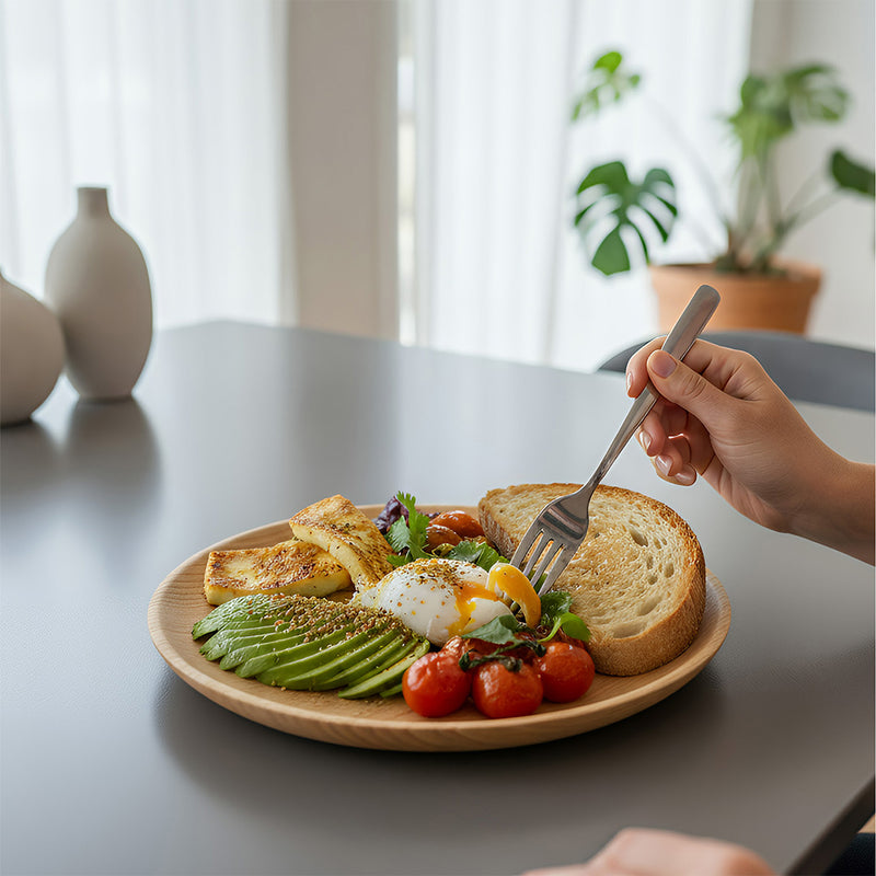 Anygleam Natural Wood 3pcs Round Wooded  Plates Food Kitchen Tableware