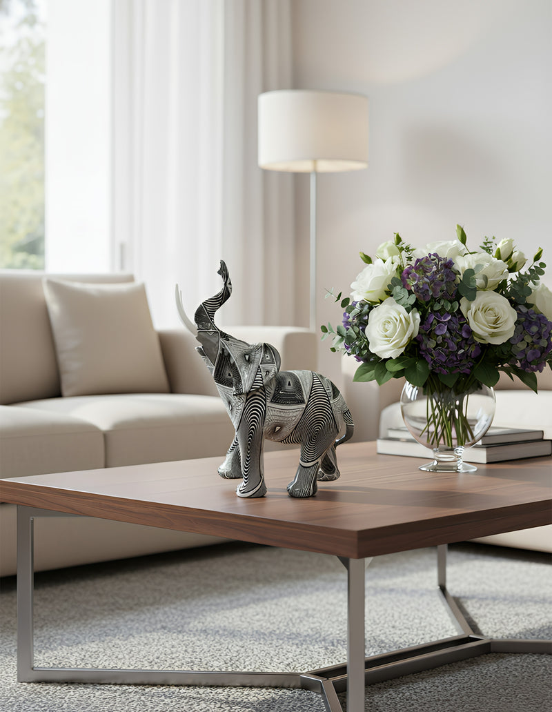 ANYDECO Figurine Hypnotic Opt Art Large Graffiti Elephant Sculpture Nordic Resin Statue Decor