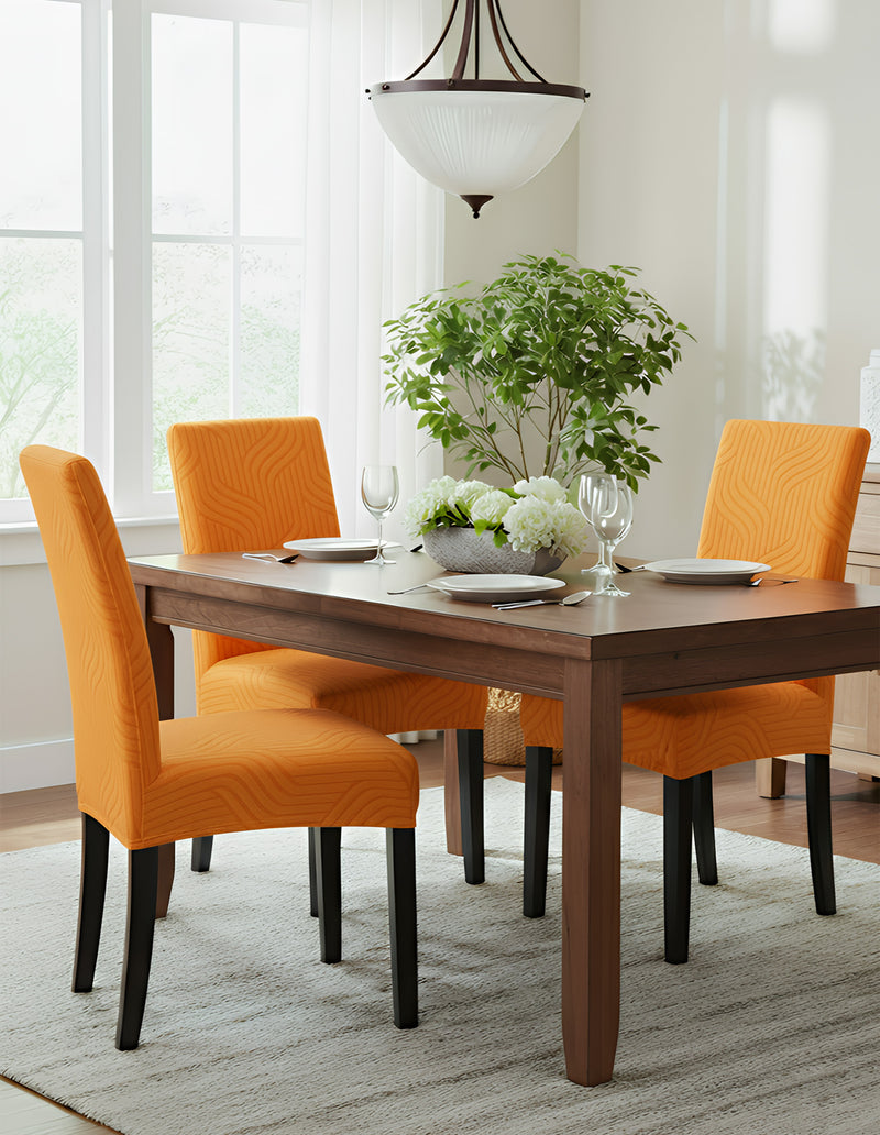 Anyseat Orange Linear Knitted Chair Cover – Elastic Anti‑Dirt Design for Dining, Kitchen, Wedding, Hotel & Banquet Use