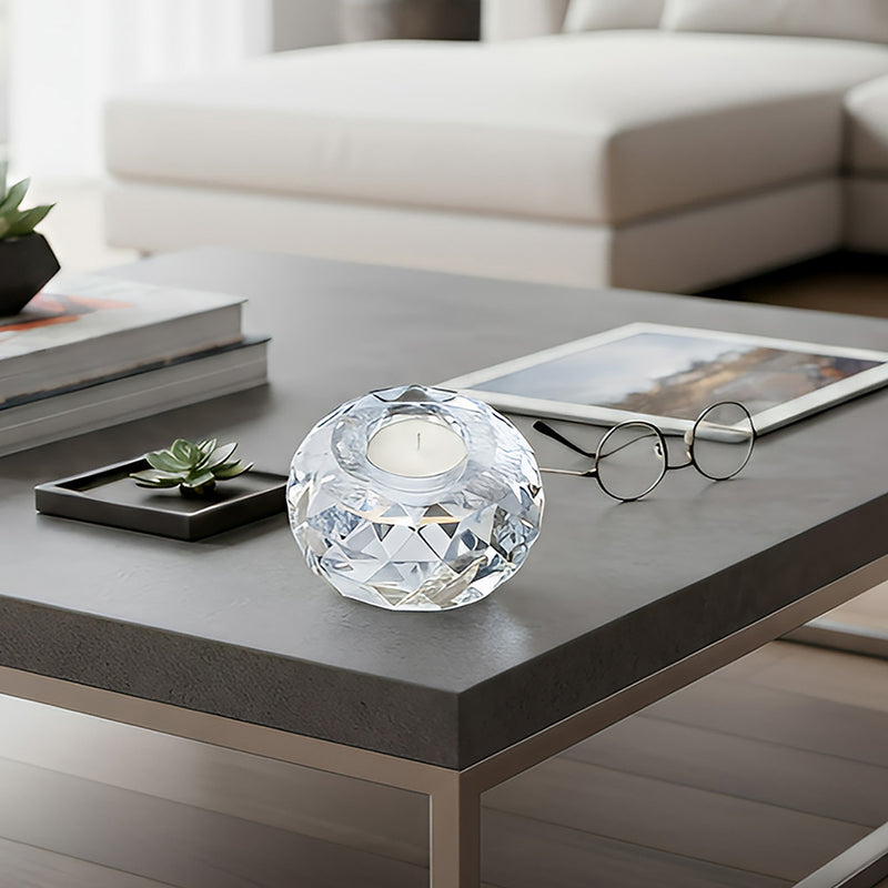ANYDECO Candle Holder Clear K9 Crystal Glass Tealight Geometric Tabletop Home Decor