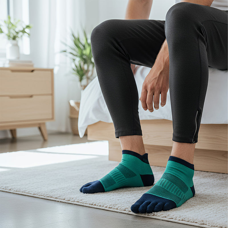 Anyfootwear 5 Pairs One Size 36-42 Blue Men's Socks Cotton Breathable Sports Sweat Absorption Five-toe Anti-friction Back Short Tube