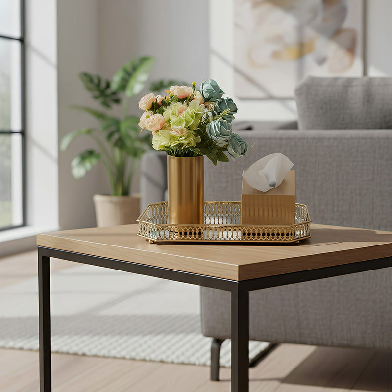 ANYHOUZ  29cm Gold Rectangle Glass Mirror Base Metal Vanity Food Serving Organisr Jewelry Cosmetics Storage Tray with Handle