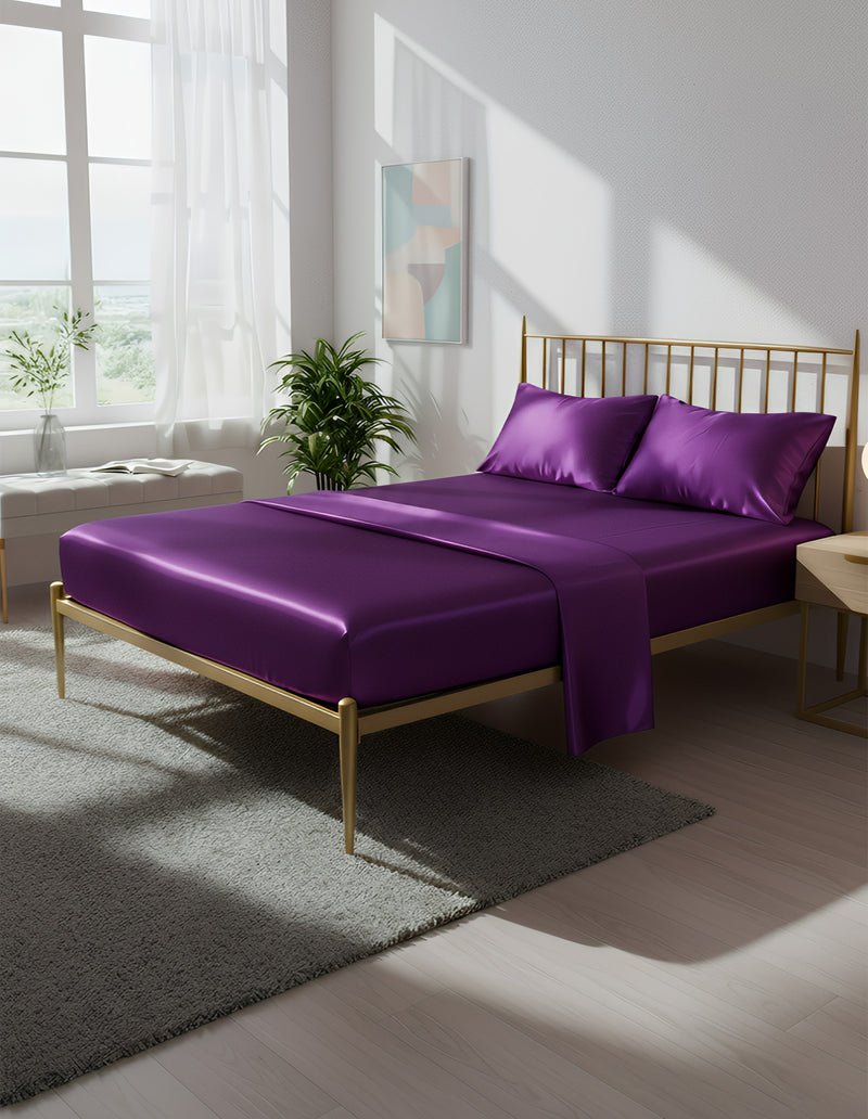 Anycozy Fitted Sheet Full Size Purple Luxury Silky Beddings Set with Pillow Cases