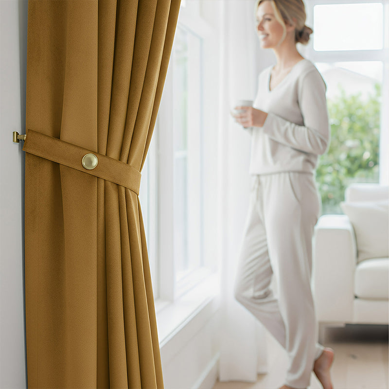 Anydrape 200cm Mustard High Quality Modern Velvet Blackout Curtains for Living Room Bedroom Dining Luxury Window Drape