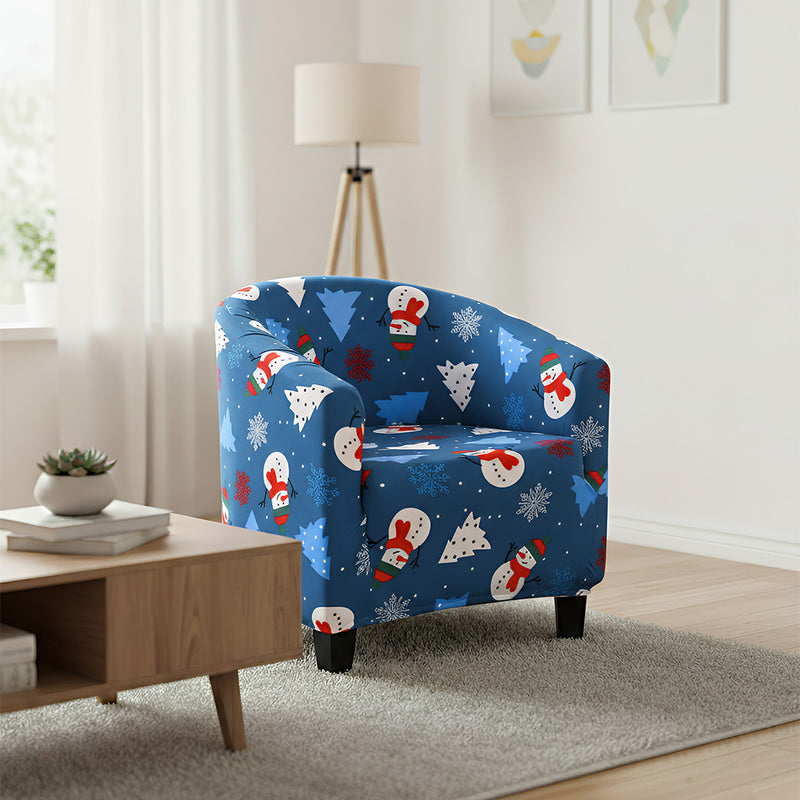 Anyseat Chair Cover Blue Christmas Design Dust Proof Tub Slipcover Home Decor