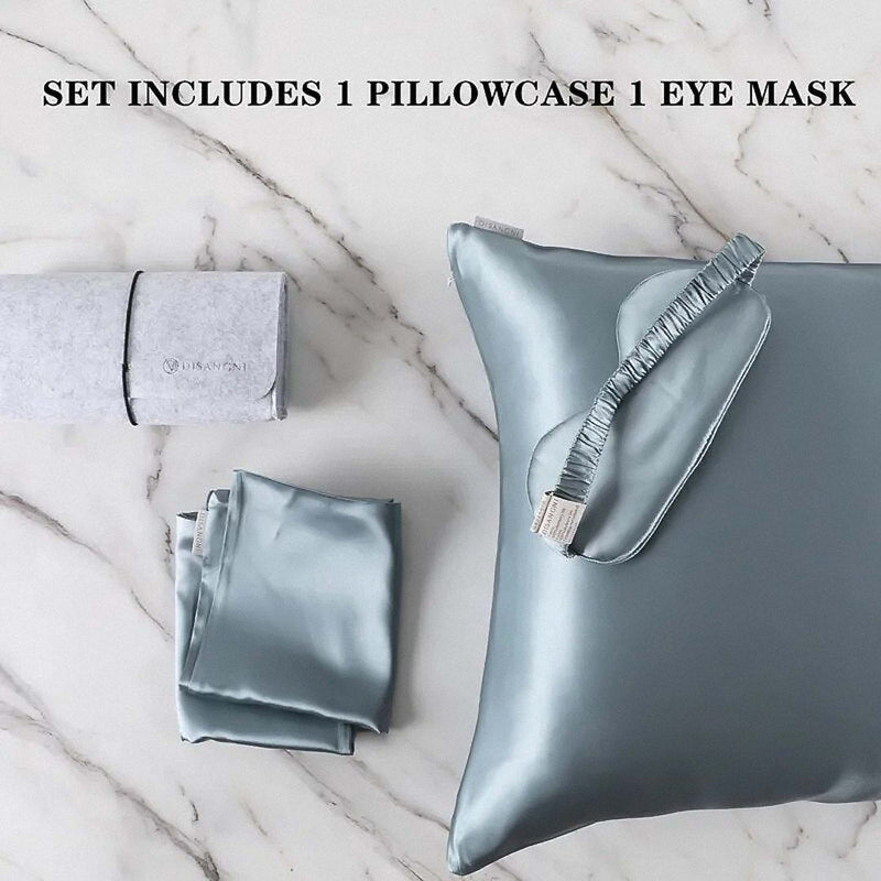 Anypillow Mulberry Silk Pillowcase Set 50x90cm – Blue Gray with Eye Mask, Luxury Silk Bedding