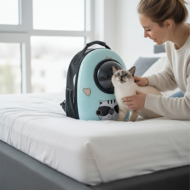 Anypet Blue Cat Print Space Capsule Pet Carrier – Breathable Travel Bag for Small Pets