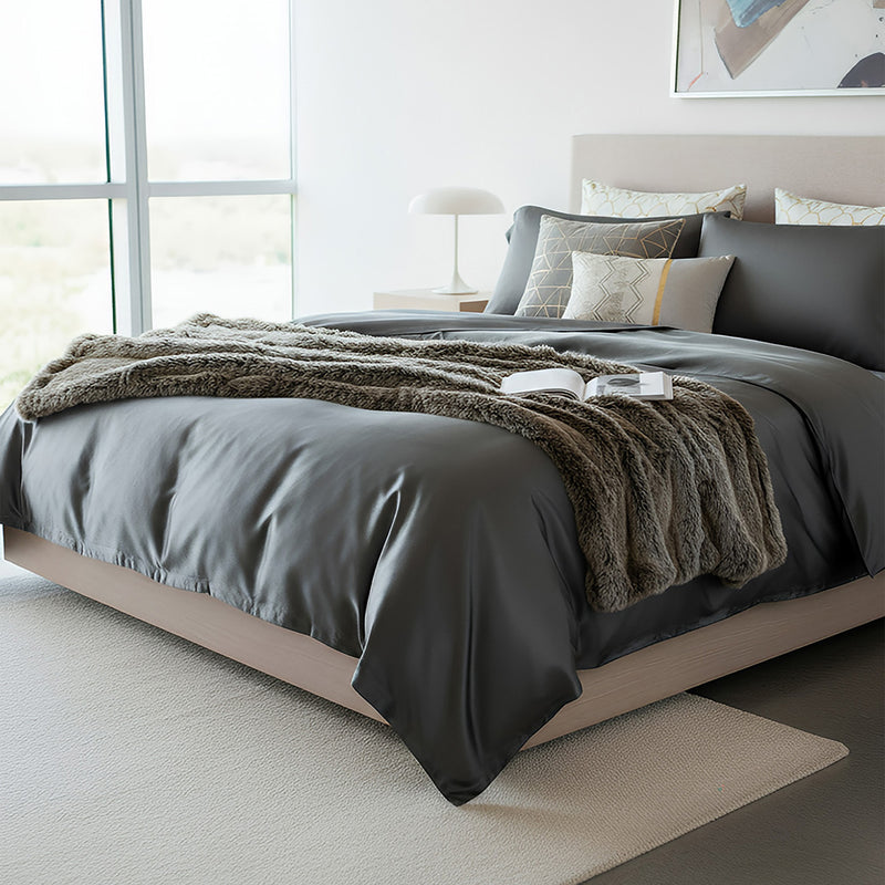 Anycozy Bed Sheet Deep Grey Light Grey Ultra Soft Luxury Egyptian Cotton Bedding Cover King Size 6 Pcs Bed Set