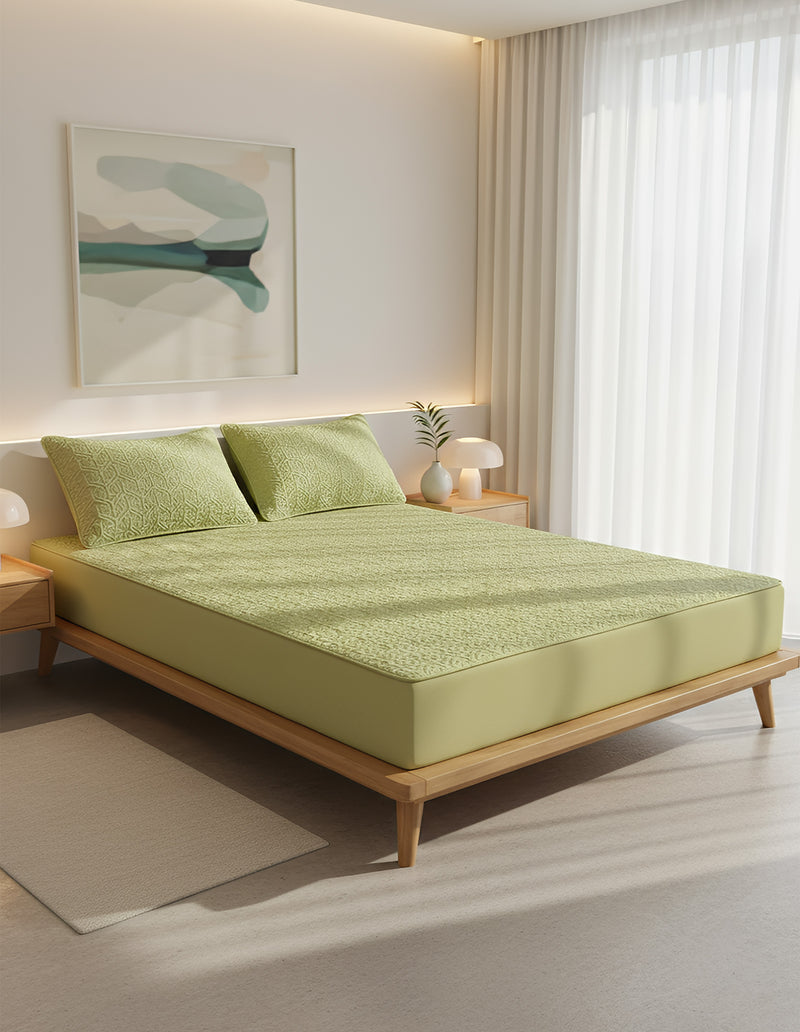 Anycozy Mattress Cover Green 180x200cm Pure Cotton Soft Quilted Bed Sheet Anti-bacterial Protector Cover