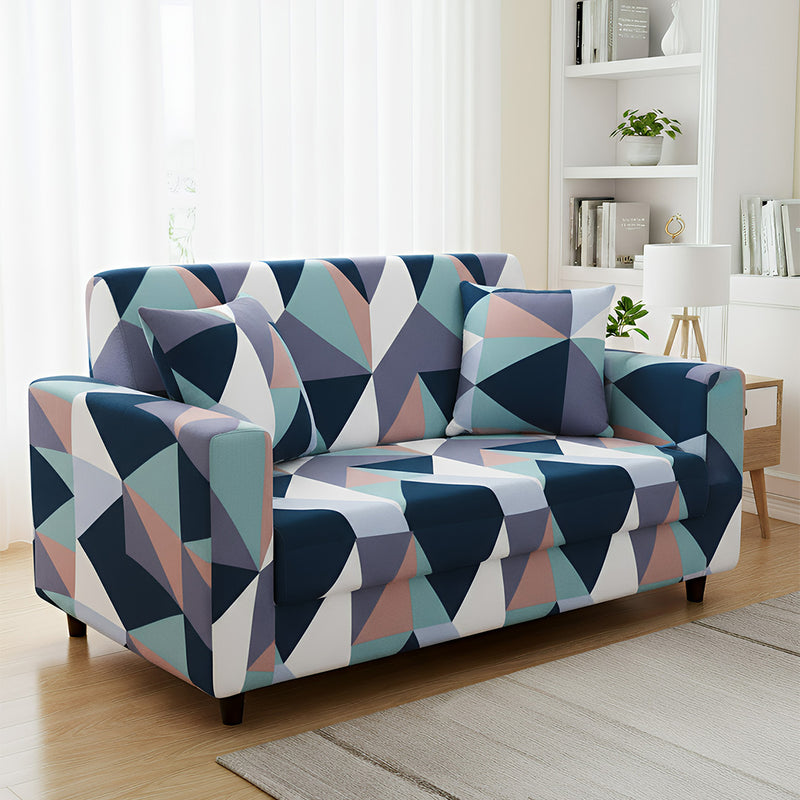Anyseat 4-Seater Sofa Cover – Blue White Geometric Style Slipcover for Living Room Chair Protection