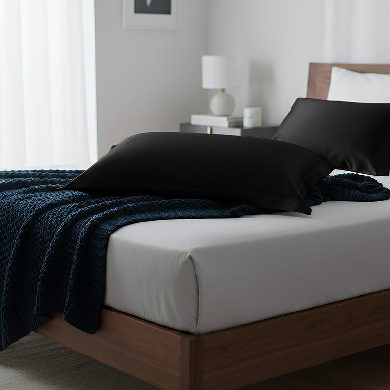 ANYHOUZ Pillowcase Black Luxury Soft Natural Mulberry Silky Two Sided Satin Cover