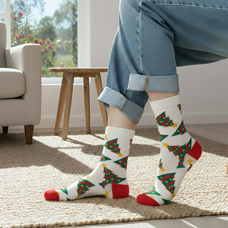 Anyfootwear 5 Pairs One Size 5-11 Mixed Color Set Christmas Socks Cotton Fashion Nature Woman Skateboard Oil Paitiing