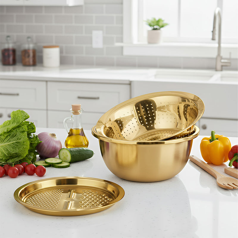 Anygleam Gold Stainless Steel Food Slicer – Multi-Function Kitchen Tool for Effortless Fruit & Vegetable Prep