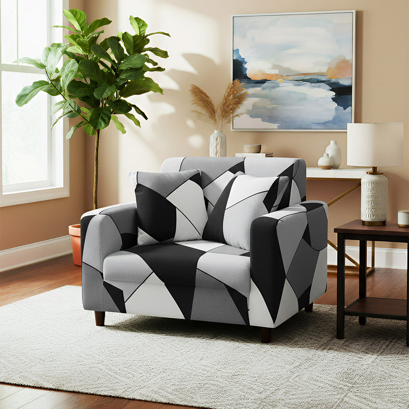 Anyseat 1-Seater Sofa Cover – Black White Geometric Style Slipcover for Living Room Chair Protection