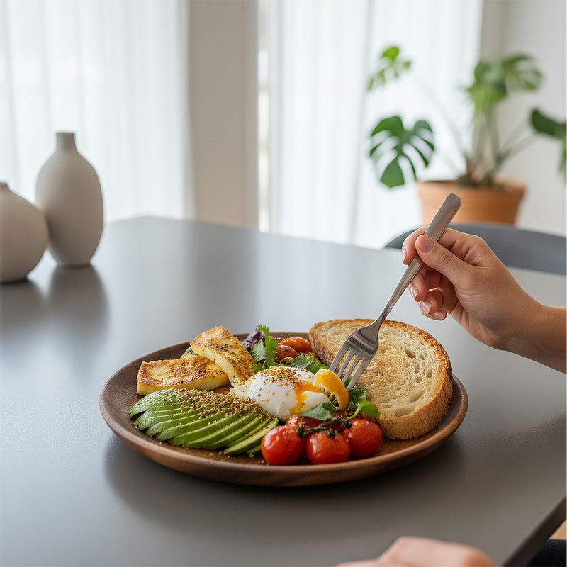 Anygleam Natural Wood 2pcs Round Wooden Plate Food Kitchen Tableware
