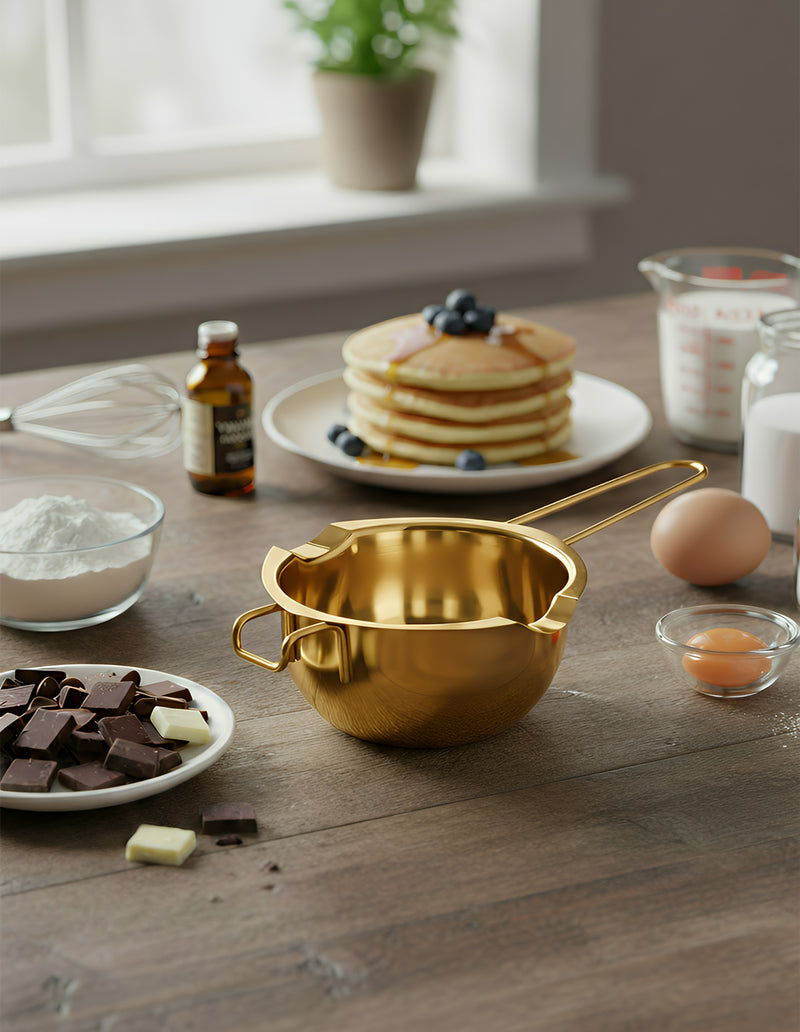 Anygleam Melting Pot 2Pcs Gold Chocolate Melt Cookware Kitchen Heating Container Milk Bowl Baking Tool Kitchenware
