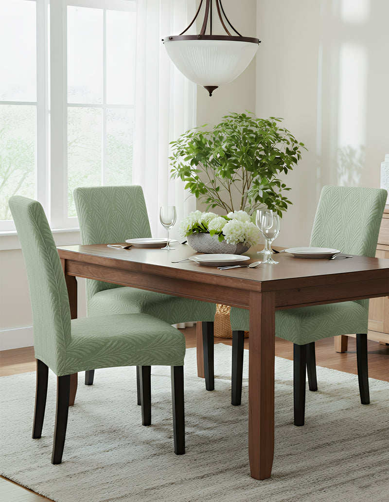 Anyseat Light Green Series Leaf Lines Design Chair Cover – Elastic Anti‑Dirt Design for Dining, Kitchen, Wedding, Hotel & Banquet Use