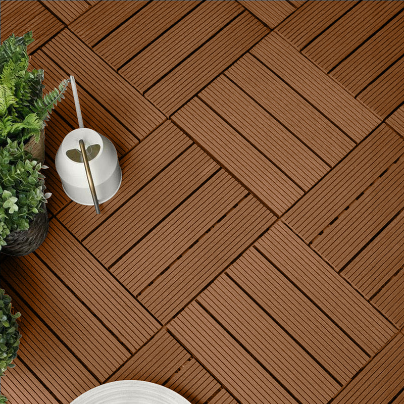 Decking Tiles Red Brown 2 Set of 11 PCS DIY Wooden Composite Garden Outdoor Backyard Flooring Home Decor
