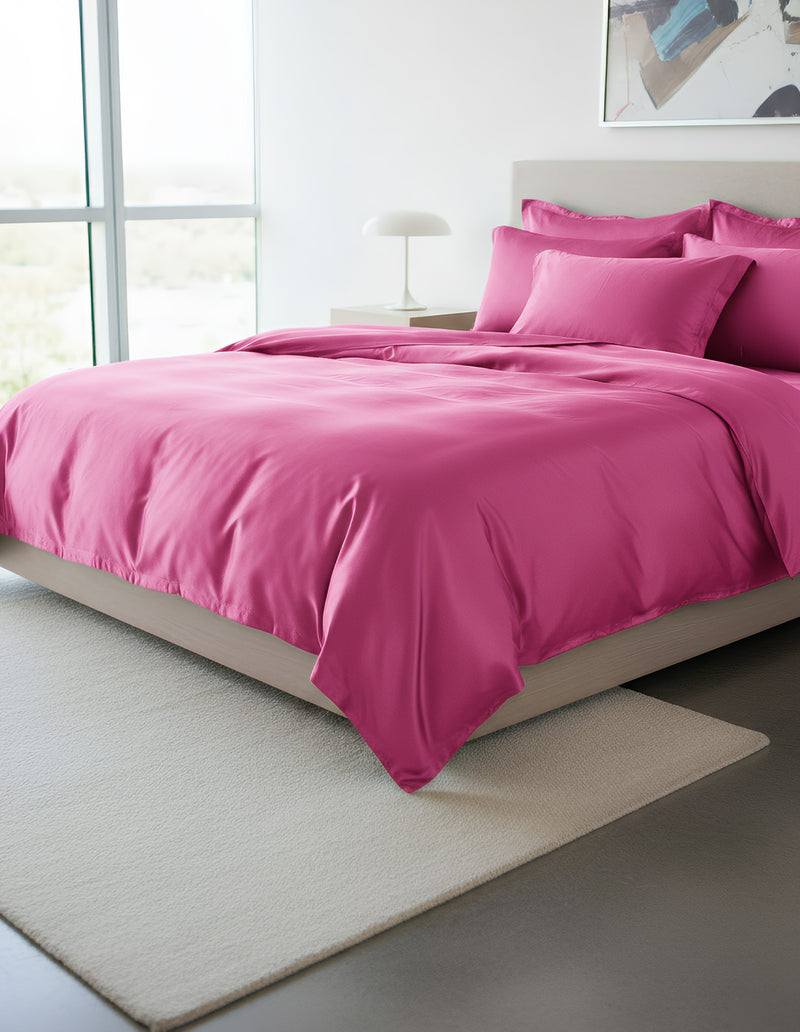 Anycozy Beddings Hot Pink AU Queen Size 3 Pcs High End Satin Smooth Duvet Cover Set Luxury Polyester Silky Soft Cozy Bedding Set