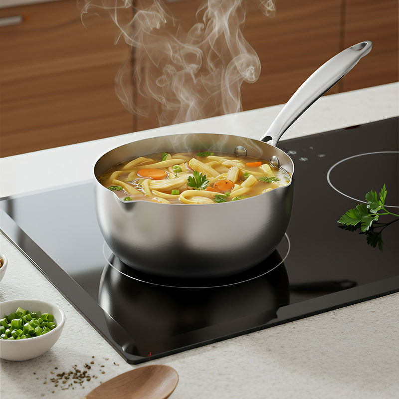 Anygleam Stock Pot Silver Non-Stick Stainless Steel Kitchen Snow Pan Noodle Soup with Lid Cooker Universal Cookware
