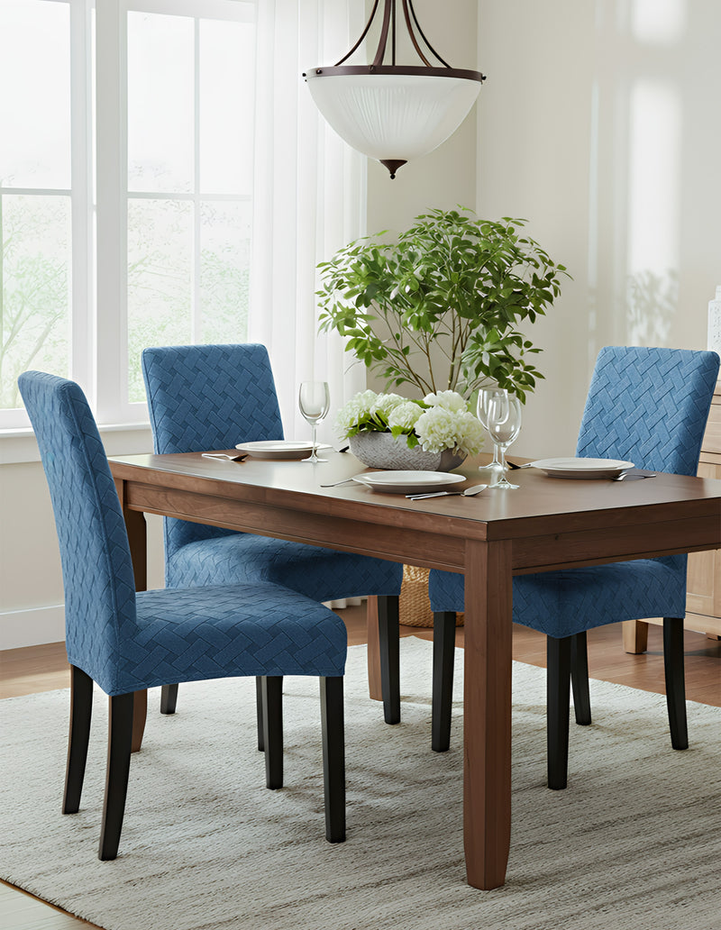 Anyseat Blue Knitted Chair Cover – Elastic Anti‑Dirt Design for Dining, Kitchen, Wedding, Hotel & Banquet Use