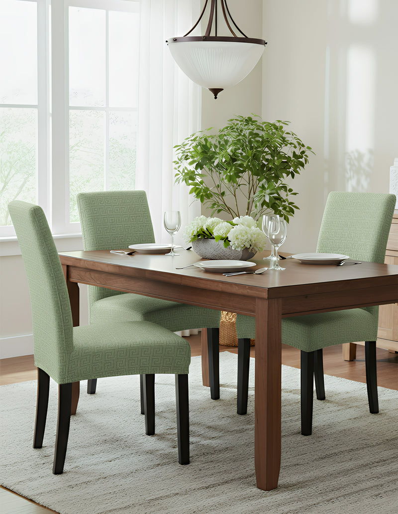 Anyseat Light Green Square Geometric Design Chair Cover – Elastic Anti‑Dirt Design for Dining, Kitchen, Wedding, Hotel & Banquet Use