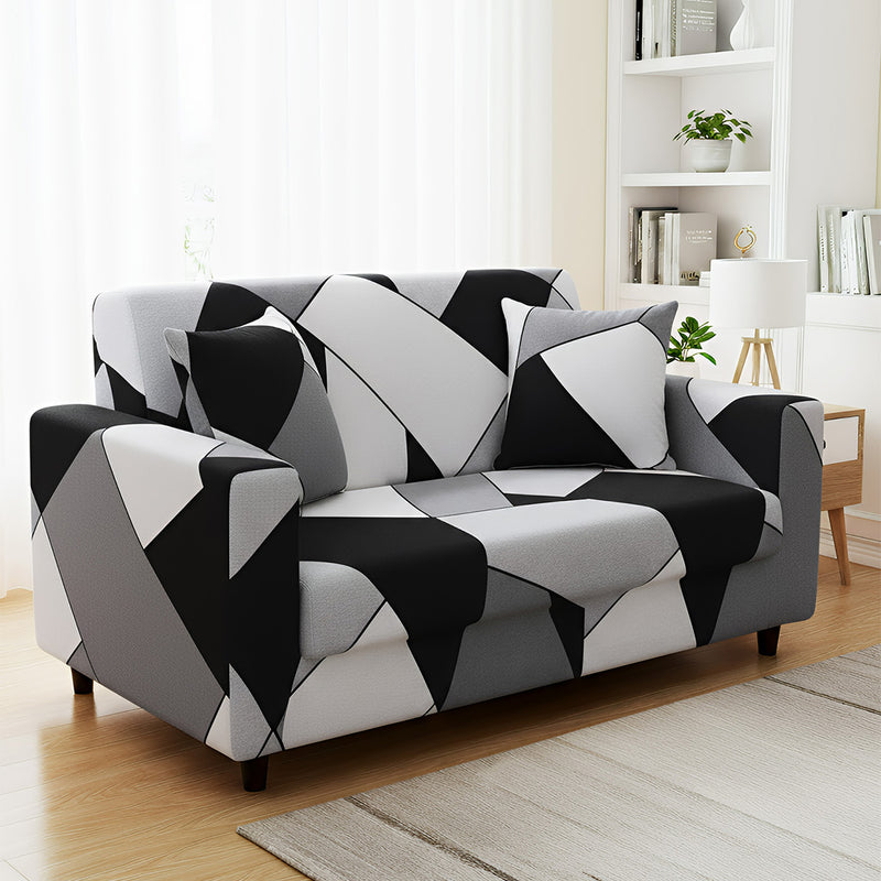 Anyseat 2-Seater Sofa Cover – Black White Geometric Style Slipcover for Living Room Chair Protection