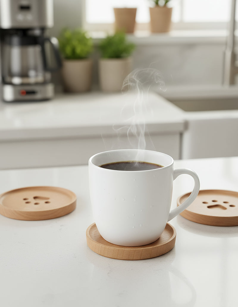 Anygleam Natural Wood 4pcs Wooden Cup Coaster  Kitchen Tools Accessories