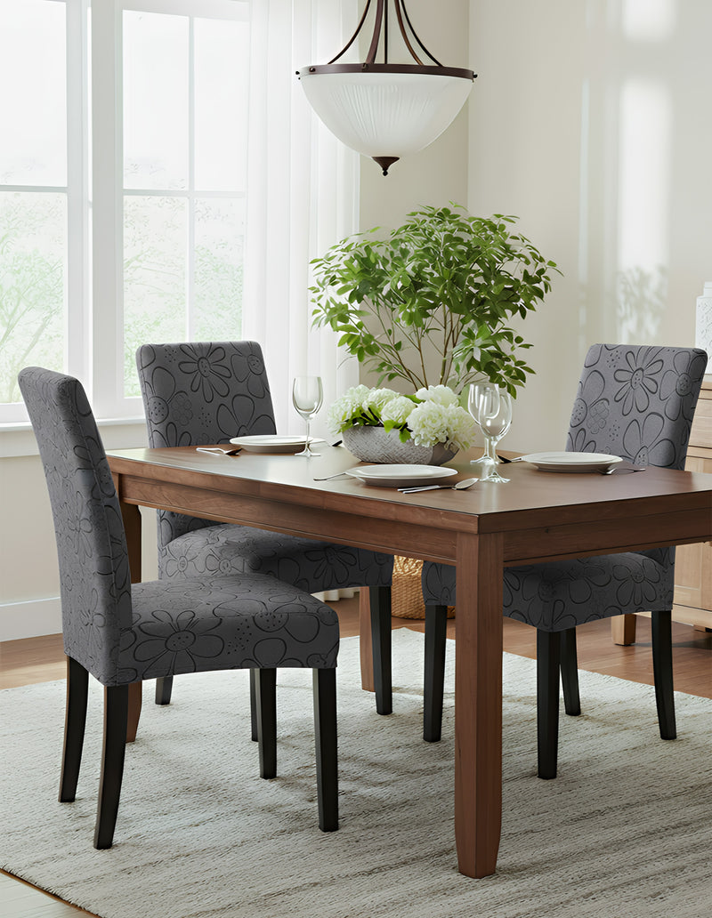 Anyseat Dark Grey Floral Knitted Chair Cover – Elastic Anti‑Dirt Design for Dining, Kitchen, Wedding, Hotel & Banquet Use