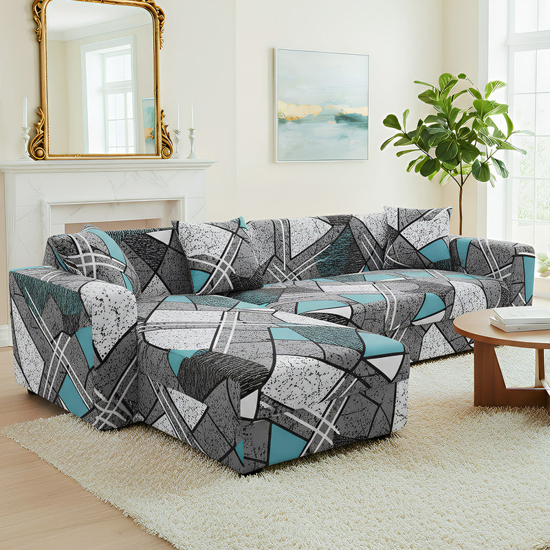 Anyseat 4-Seater Sofa Cover – Dark Grey Geometric Style Slipcover for Living Room Chair Protection