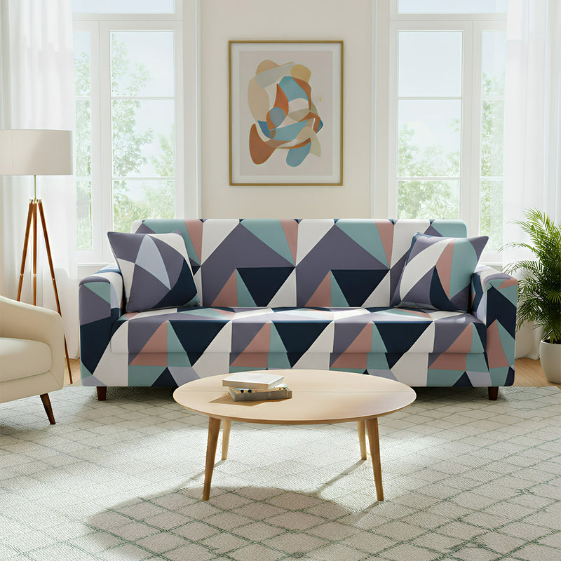 Anyseat 4-Seater Sofa Cover – Blue White Geometric Style Slipcover for Living Room Chair Protection
