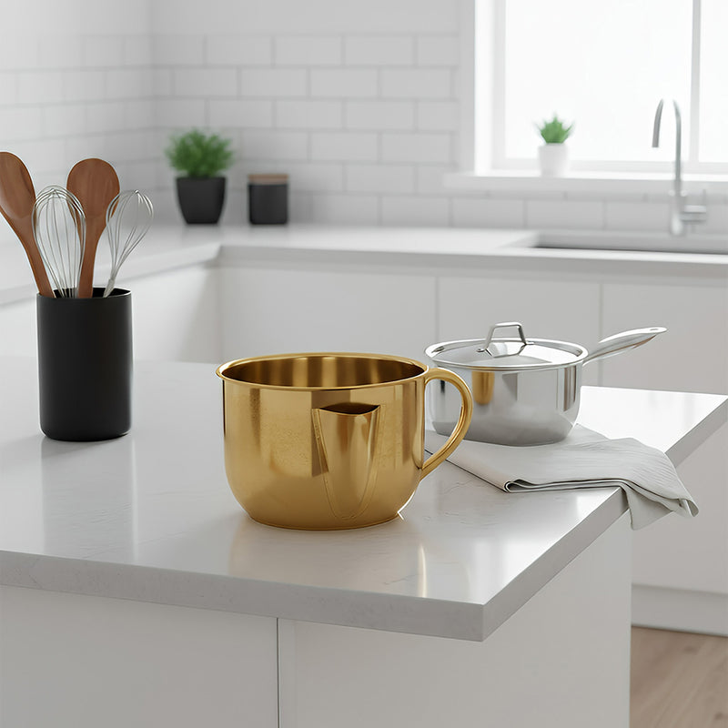 Anygleam Gold Stainless Steel Separator Pot 1000ML – Golden Oil Filter Bowl for Soup, Gravy, Water & Fat Removal Kitchen Tool
