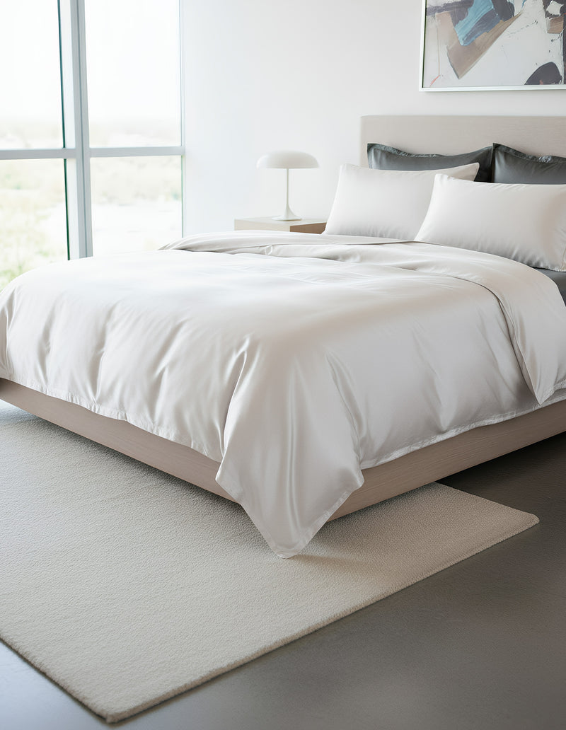 Anycozy Beddings White AU Double Size 3 Pcs High End Satin Smooth Duvet Cover Set Luxury Polyester Silky Soft Cozy Bedding Set