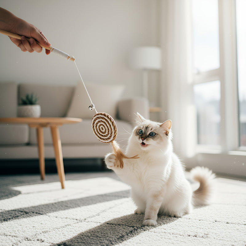 Anypet Pet Toys Catcher Stick Wood Cat Toy Interactive Accessories