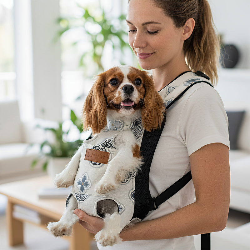 Anypet Small Gray Flower Print Denim Pet Carrier Backpack – Breathable Travel Bag with Pockets for Small Pets