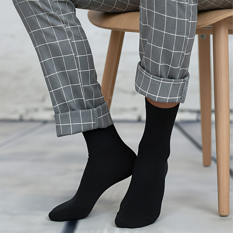 Anyfootwear 5 Pairs Size 10-14 Fashion Socks High Quality Office Sports Business Long Socks Cotton Solid Colors Skateboard Knitted Casual Black Size 43-48