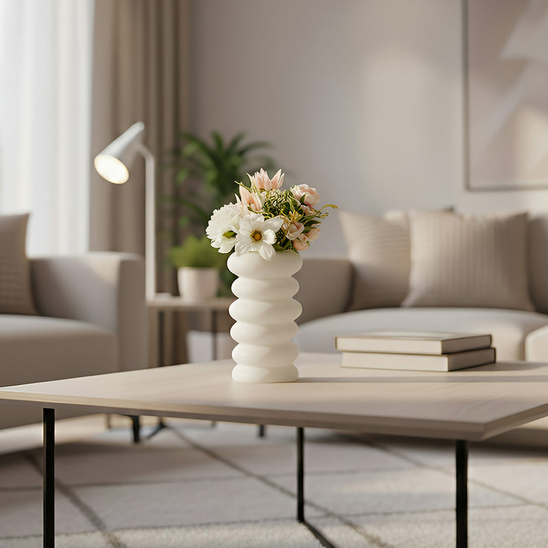 ANYDECO Flower Vase White Medium Nordic Plastic Spiral Pot Home Decor