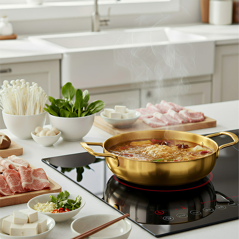 Anygleam Stock Pot Gold-L Stainless Steel HotPot Without Lid Single-Layer Cooking Soup Noodle Sea Food Home Kitchen Restaurant Tools