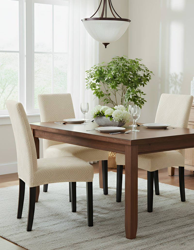 Anyseat Beige Geometric Lines Design Chair Cover – Elastic Anti‑Dirt Design for Dining, Kitchen, Wedding, Hotel & Banquet Use