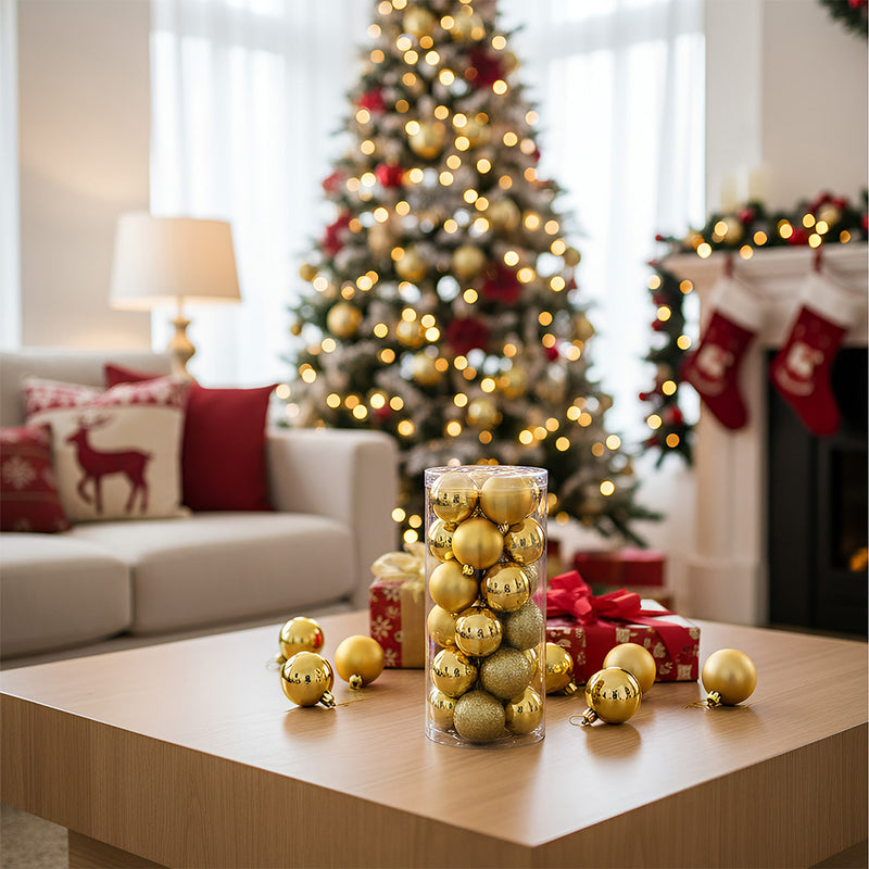 ANYDECO  Christmas Balls Gold Shiny Hanging Décor Ornaments