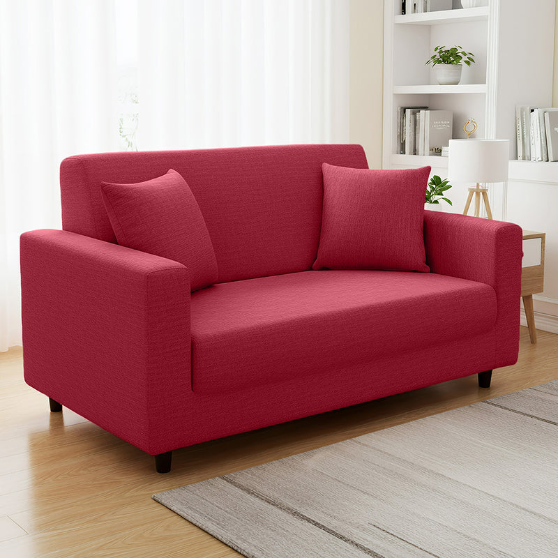 Anyhouz 2 Seater Sofa Cover Plain Red Style and Protection For Living Room Sofa Chair Elastic Stretchable Slipcover