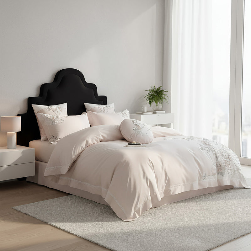 Anycozy Duvet Cover Set Light Pink Flat Bed Sheet Ultra Soft Egyptian Cotton Embroidery Luxury Bedding