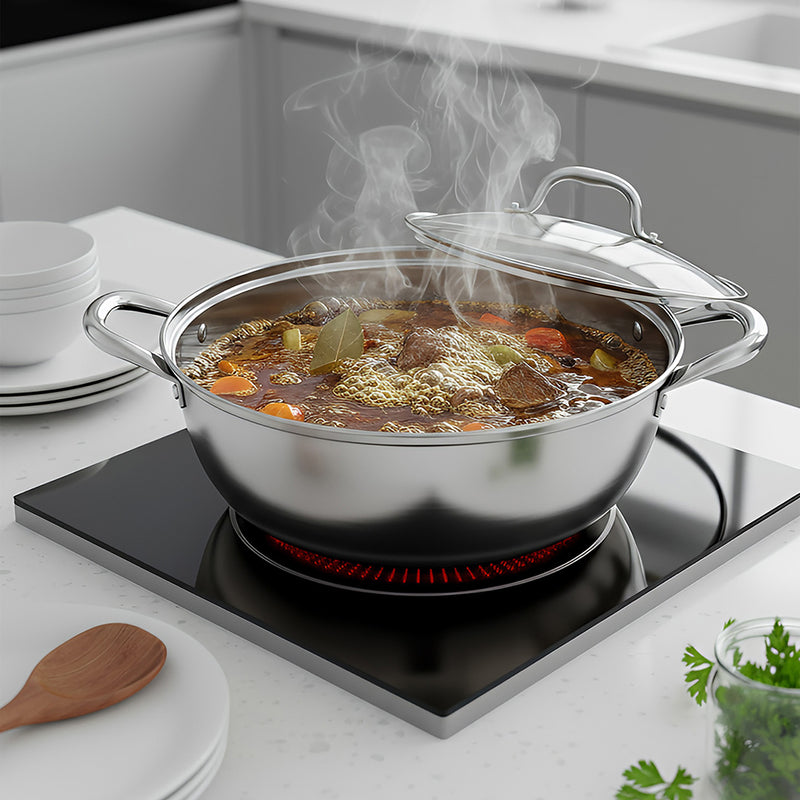 ANYGLEAM Stock Pot Silver Stainless Steel Home Restaurant Cooking Tool Single-Layer Compatible Soup Kitchen Utensils