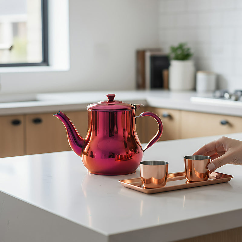 Anygleam Red Rainbow Stainless Steel Teapot with Filter – Multi-Purpose Kettle for Coffee, Tea, Oil & Seasonings