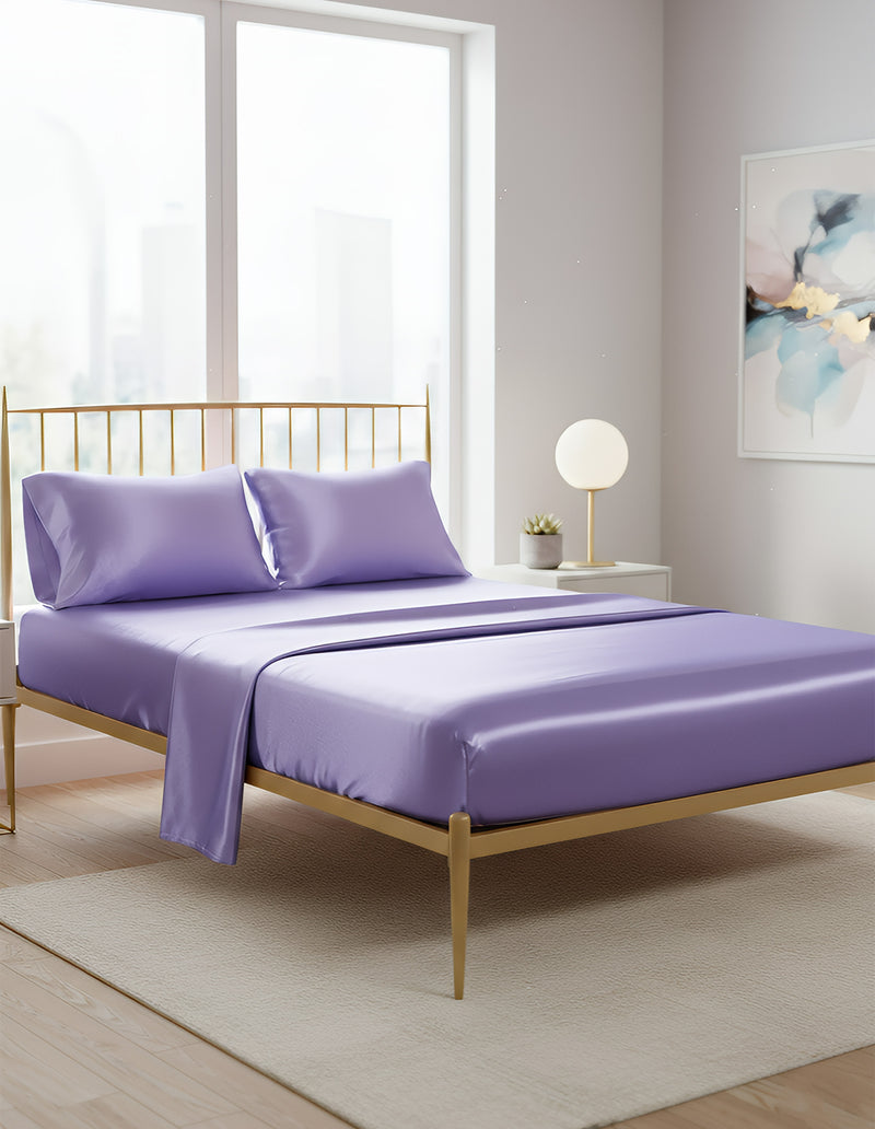 Anycozy Fitted Sheet Full Size Light Purple Luxury Silky Beddings Set with Pillow Cases