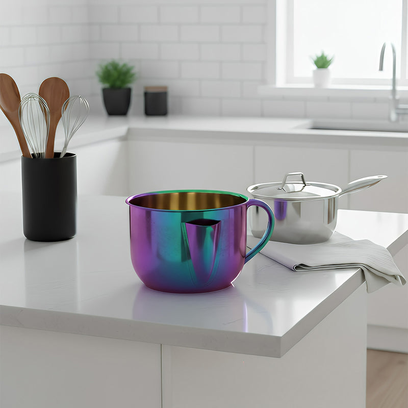 Anygleam Rainbow Stainless Steel Separator Pot 1000ML – Golden Oil Filter Bowl for Soup, Gravy, Water & Fat Removal Kitchen Tool