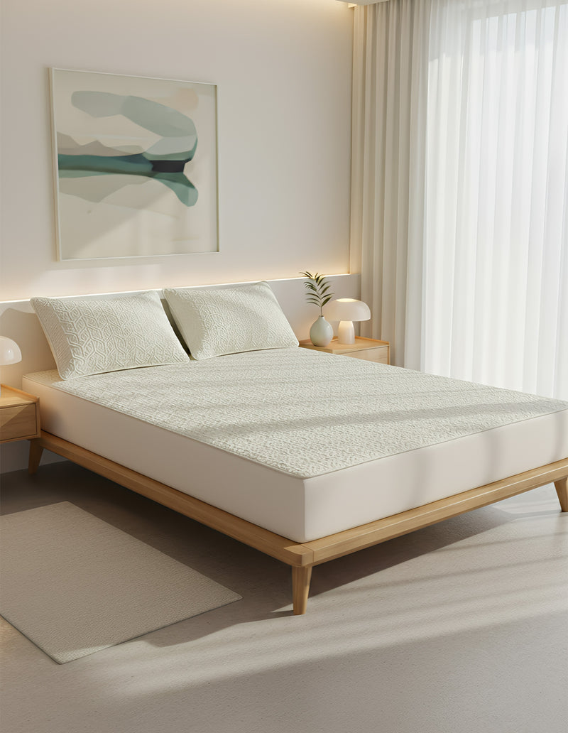 Anycozy Mattress Cover Beige Double Size Pure Cotton Soft Quilted Bed Sheet Anti-bacterial Protector Cover