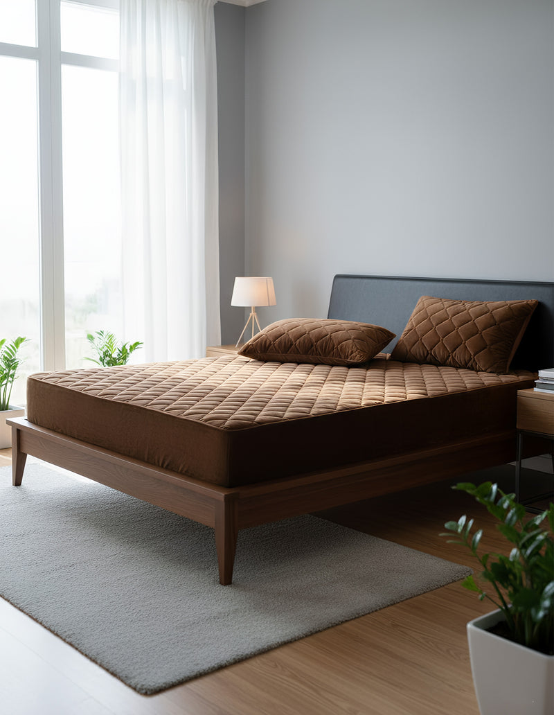 Anycozy Mattress Cover Coffee 90x200cm Crystal Velvet Thicken Quilted Warm Soft Plush Bed Sheet