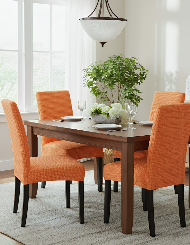 Anyseat Orange Micro Knitted Design Chair Cover – Elastic Anti‑Dirt Design for Dining, Kitchen, Wedding, Hotel & Banquet Use