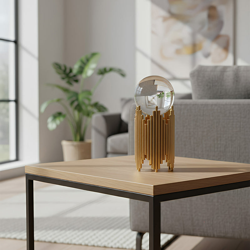 ANYHOUZ 20cm Luxury Gold Metal Crystal Ball Tabletop Home Decor Modern Art Living Room Display House Decorative Crafts Metal Ornaments